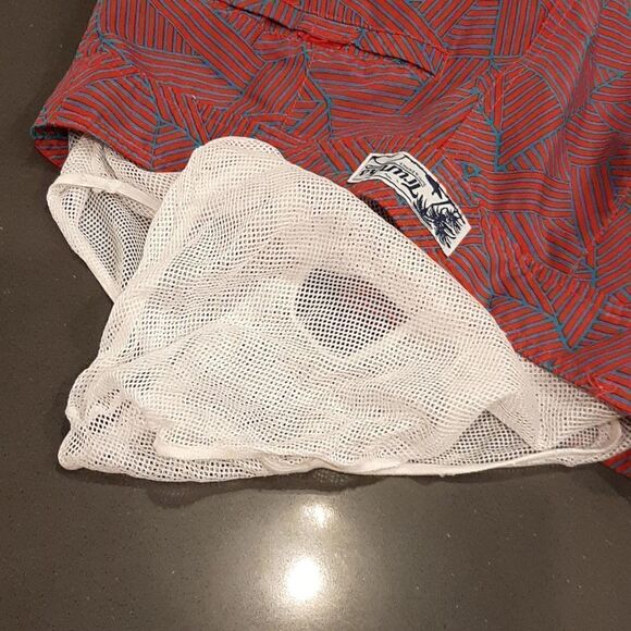 Trunks Surf and Swim Co. Aqua and Red Striped Pattern Trunks - Picture 3 of 10